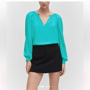 Mango Turquoise V-Neck Long-Sleeve Blouse